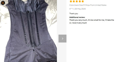 Body shaper with abdominal control, adjustable straps, and zipper.