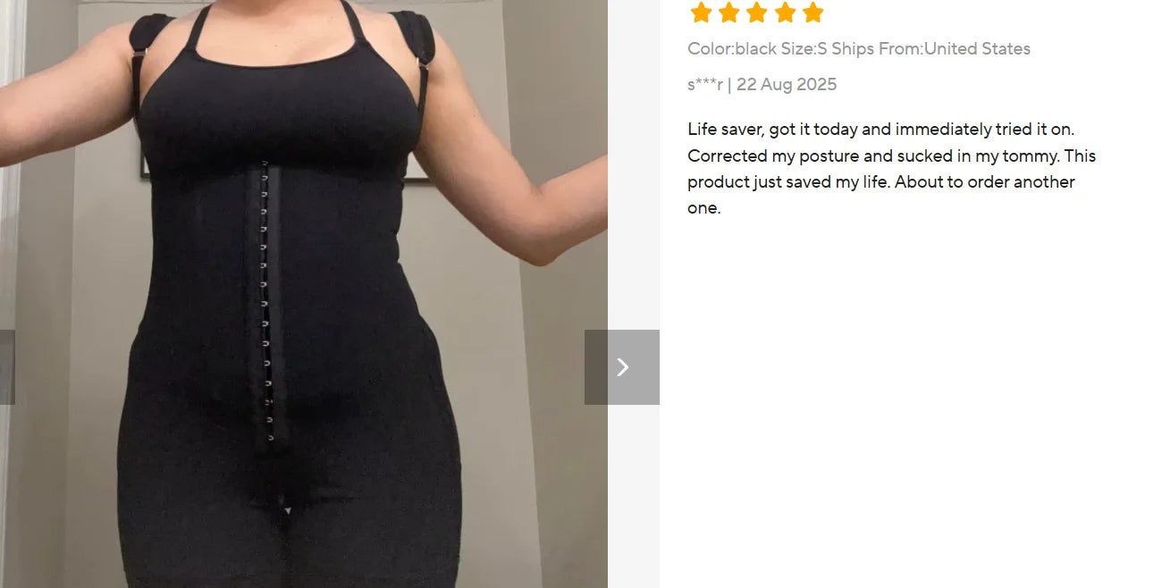 Body shaper with abdominal control, adjustable straps, and zipper.