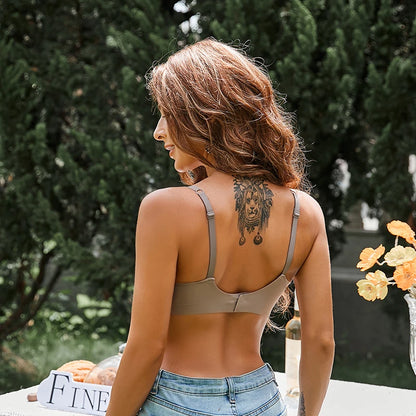 Seamless Deep V Wireless Bra with Soft Padding and Comfort Fit