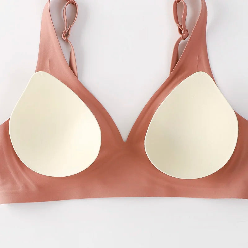 Seamless Deep V Wireless Bra with Soft Padding and Comfort Fit