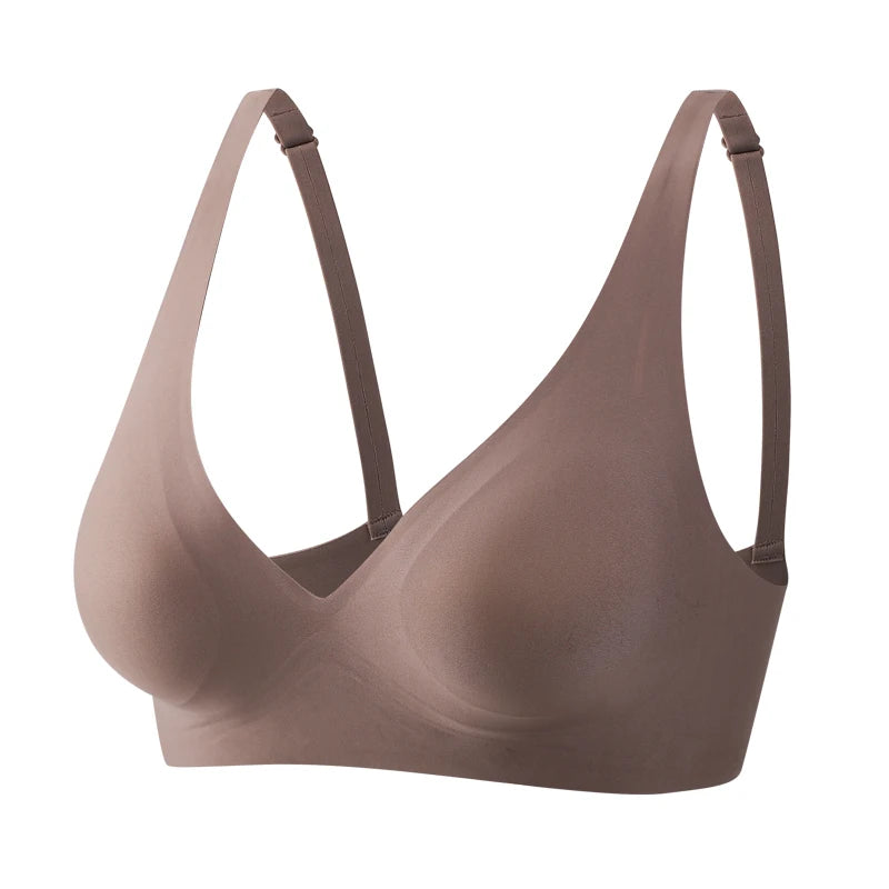 Seamless Deep V Wireless Bra with Soft Padding and Comfort Fit