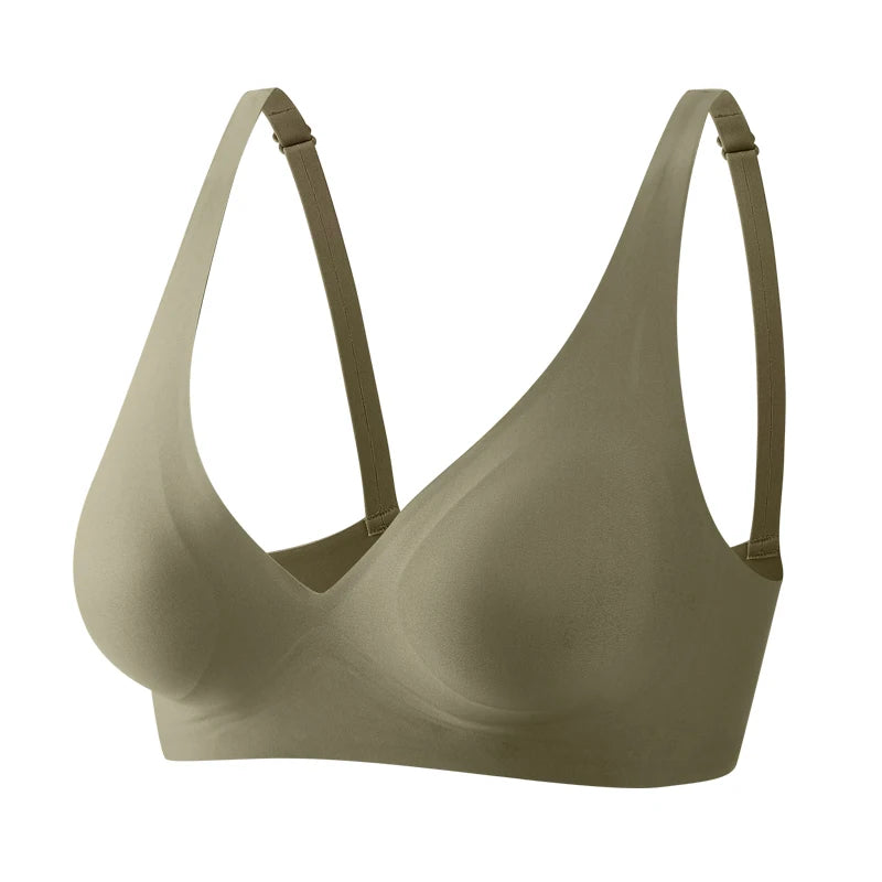 Seamless Deep V Wireless Bra with Soft Padding and Comfort Fit