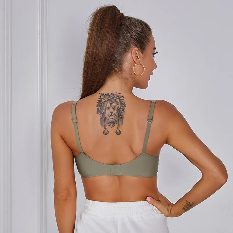 Seamless Deep V Wireless Bra with Soft Padding and Comfort Fit