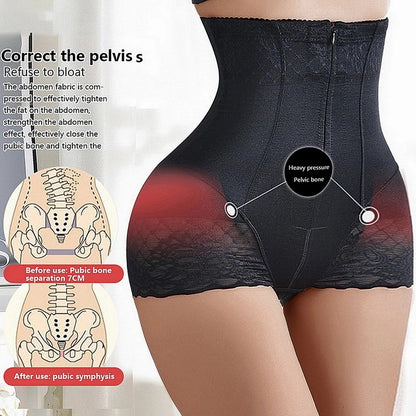 High-waisted shaping panties with abdominal control, seamless, with zipper.