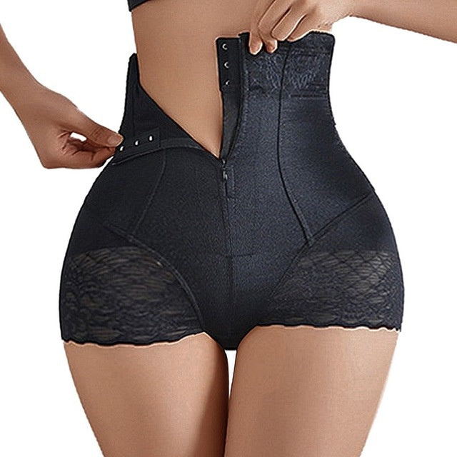 High-waisted shaping panties with abdominal control, seamless, with zipper.