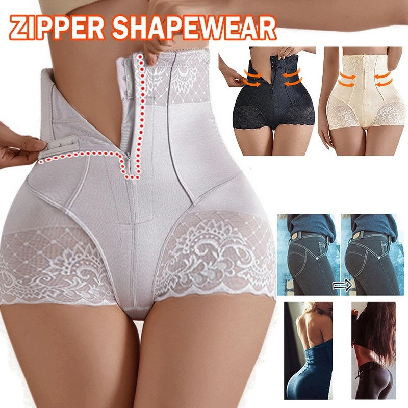 High-waisted shaping panties with abdominal control, seamless, with zipper.