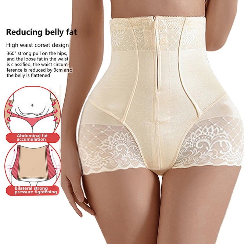 High-waisted shaping panties with abdominal control, seamless, with zipper.