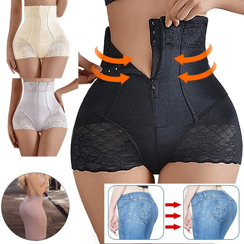 High-waisted shaping panties with abdominal control, seamless, with zipper.