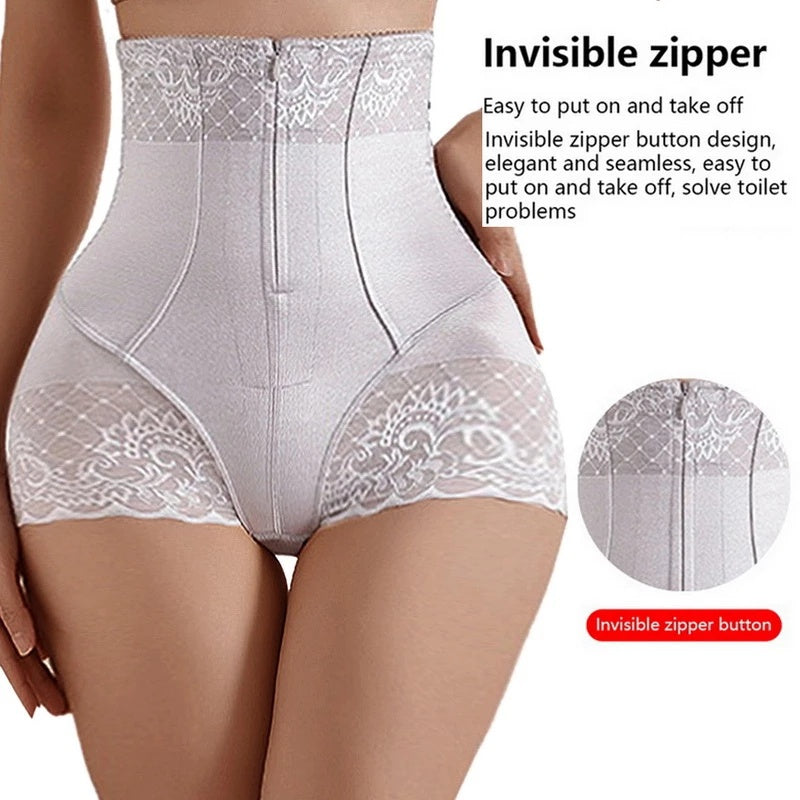 High-waisted shaping panties with abdominal control, seamless, with zipper.