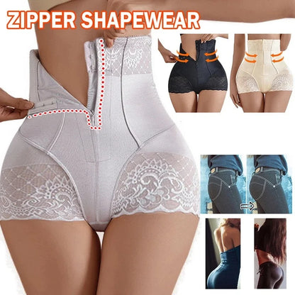 High-waisted shaping panties with abdominal control, seamless, with zipper.